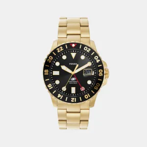 Men Blue GMT Gold Dial Analog Stainless Steel Watch FS5990