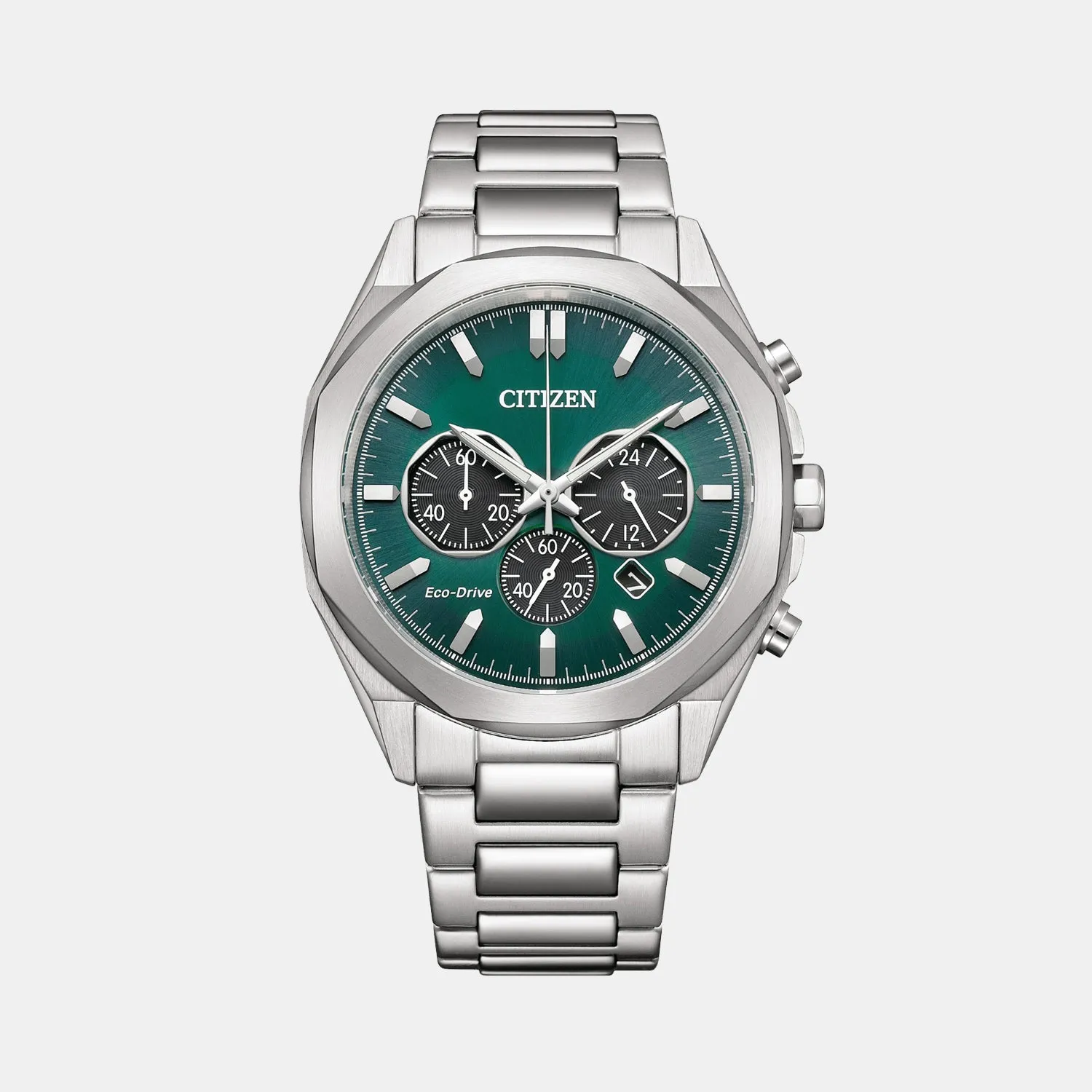 Men Eco-Drive Green Dial Chronograph Stainless Steel Band Watch CA4590-81X