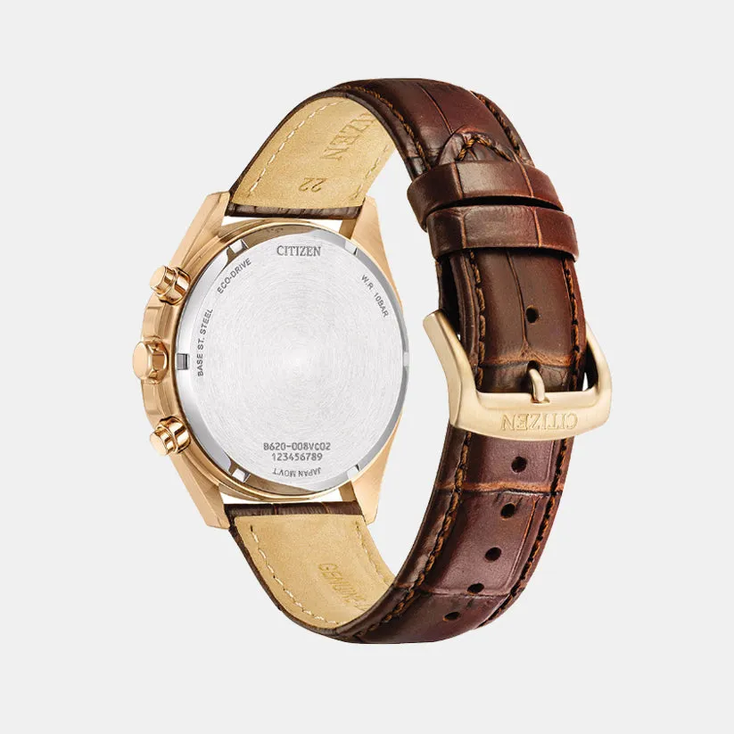 Men Eco-Drive White Dial Chronograph Leather Watch CA4593-15A