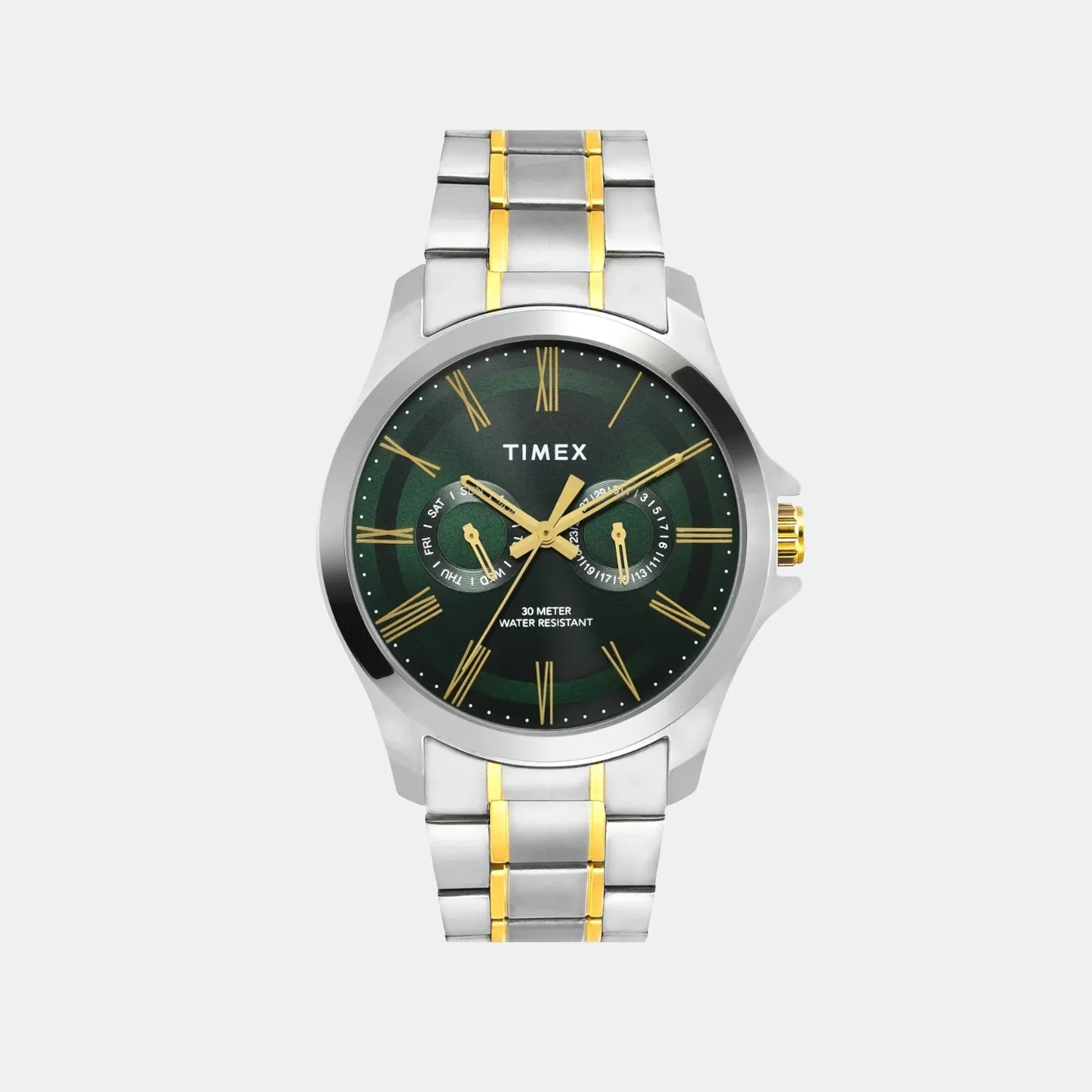 Men Green Dial Multi-Function Stainless Steel Watch TW000X130