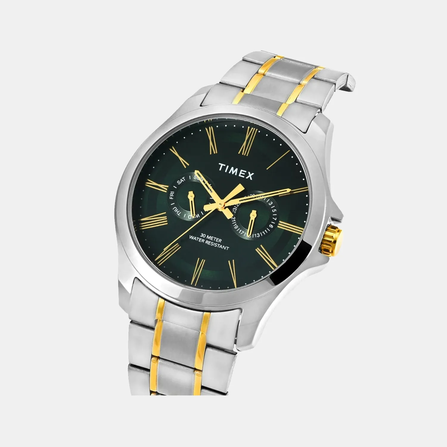 Men Green Dial Multi-Function Stainless Steel Watch TW000X130