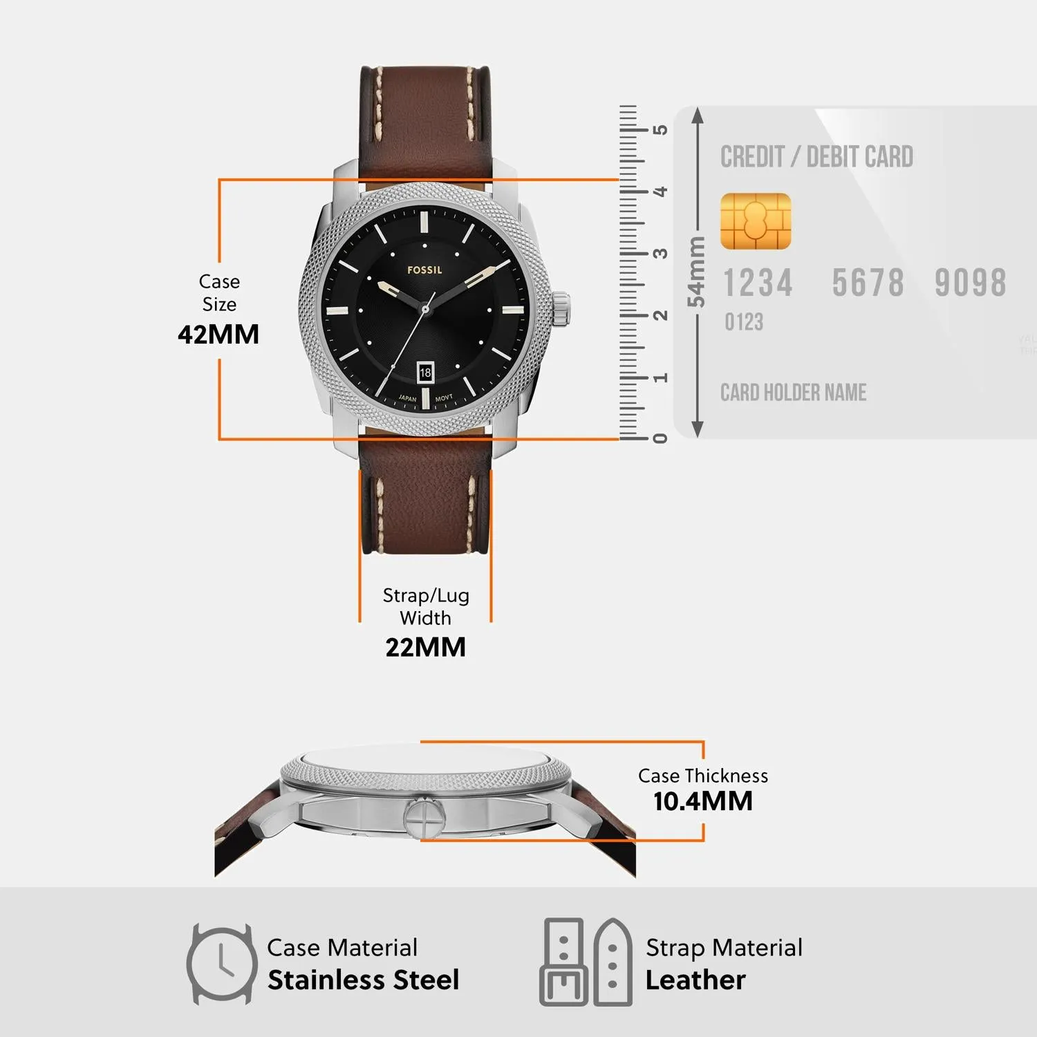 Men Quartz Black Dial Analog Leather Watch FS6081SET
