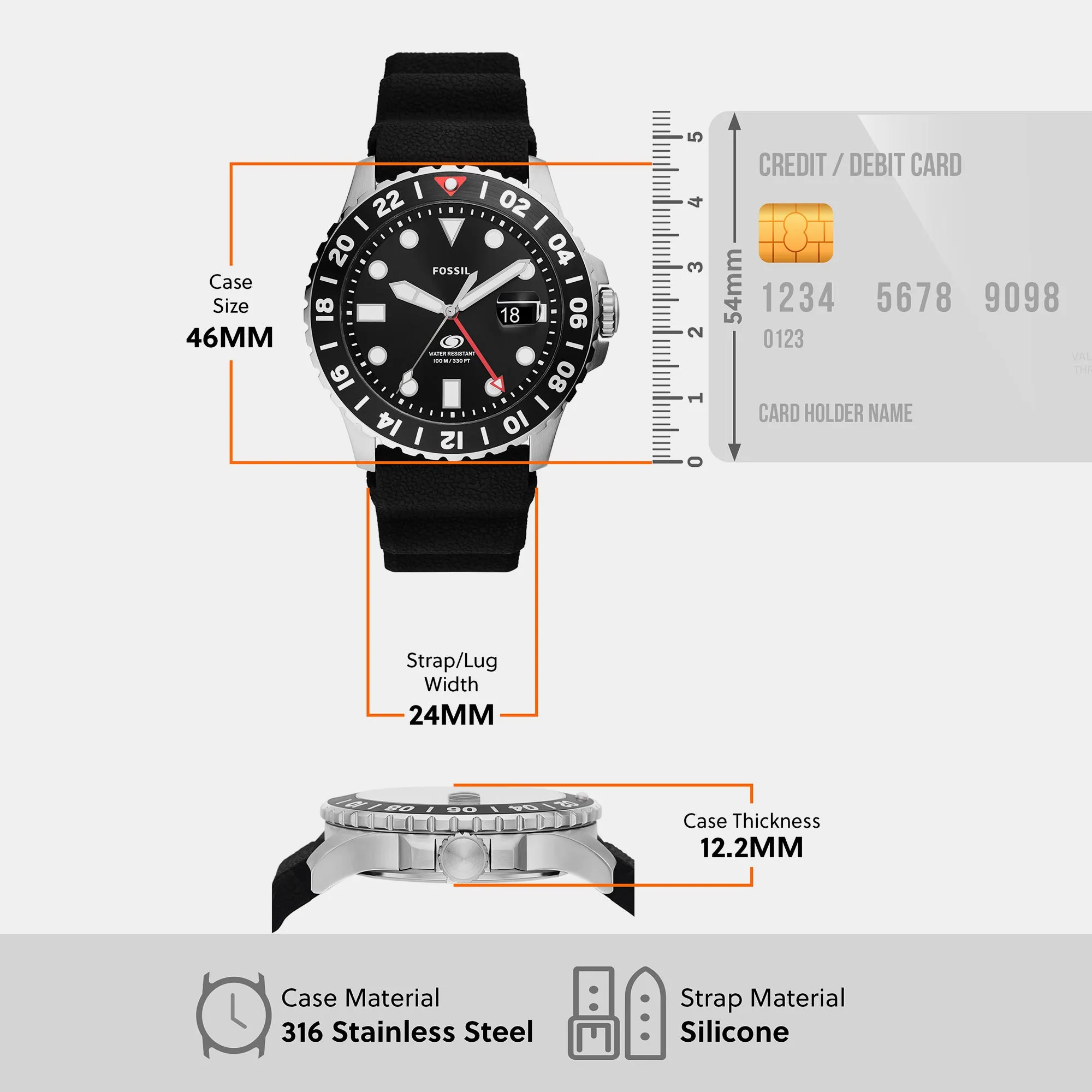 Men Quartz Black Dial Analog Silicone Watch FS6036