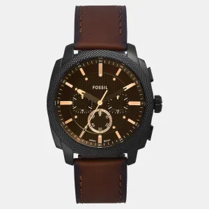 Men Quartz Black Dial Chronograph Leather Watch FS6101