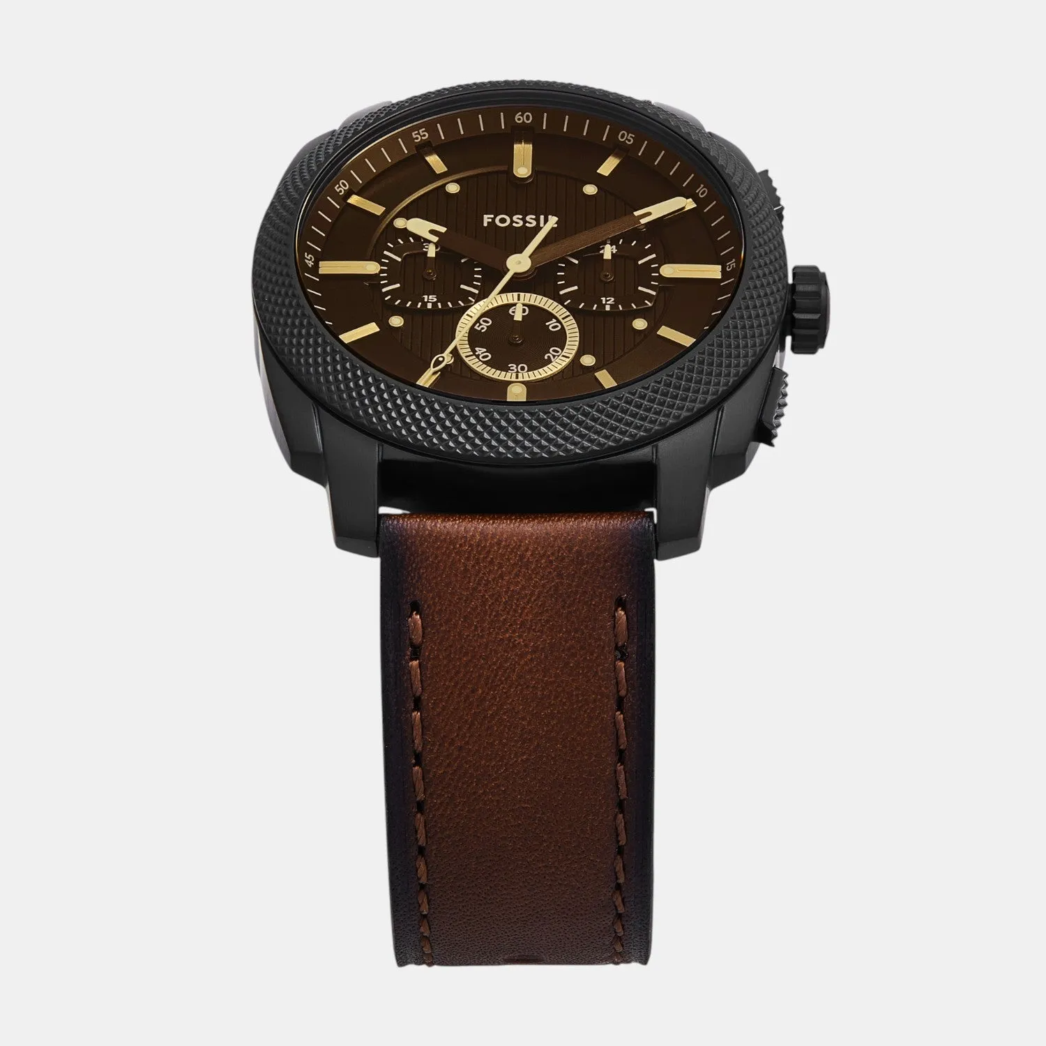 Men Quartz Black Dial Chronograph Leather Watch FS6101