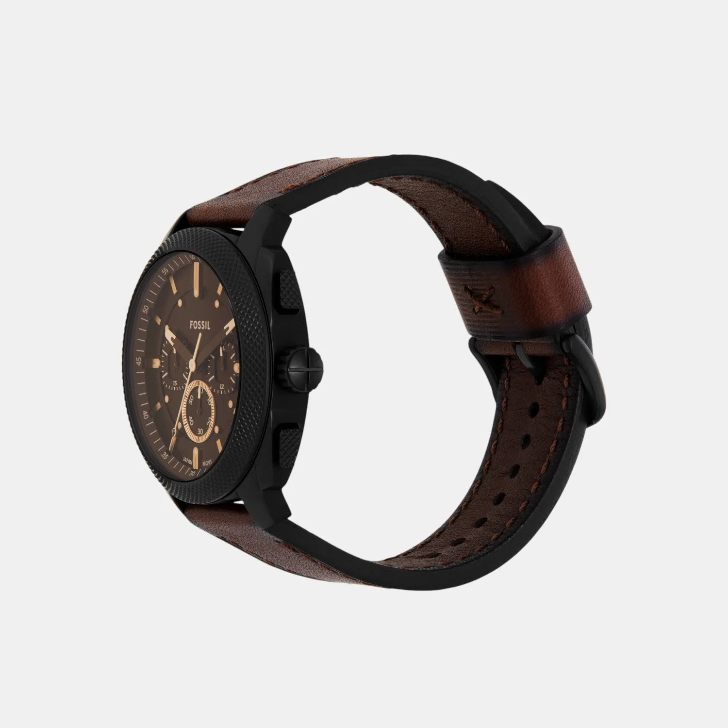 Men Quartz Black Dial Chronograph Leather Watch FS6101