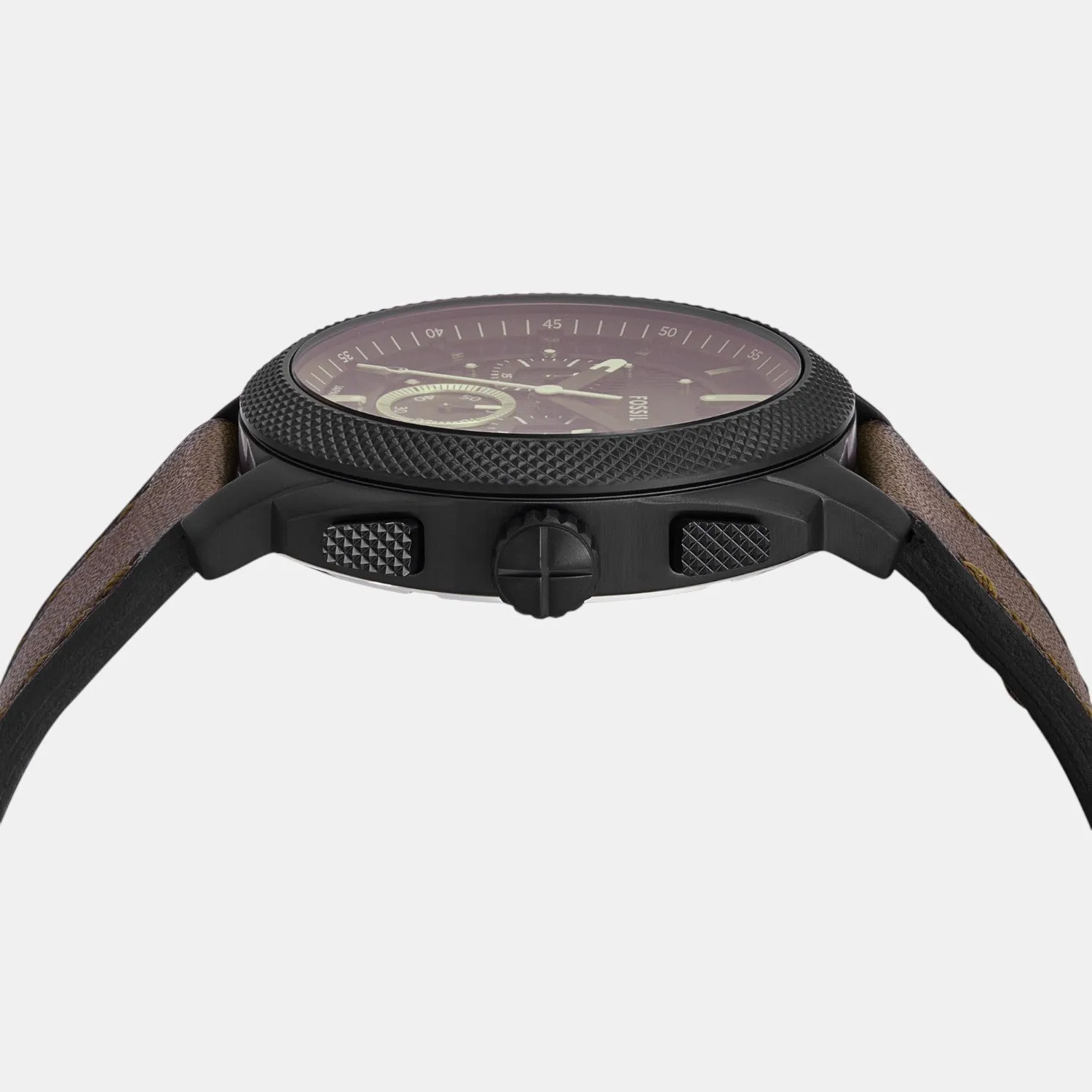 Men Quartz Black Dial Chronograph Leather Watch FS6101