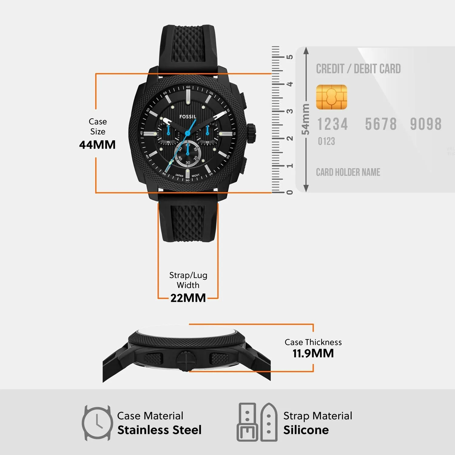 Men Quartz Black Dial Chronograph Silicone Watch FS6099