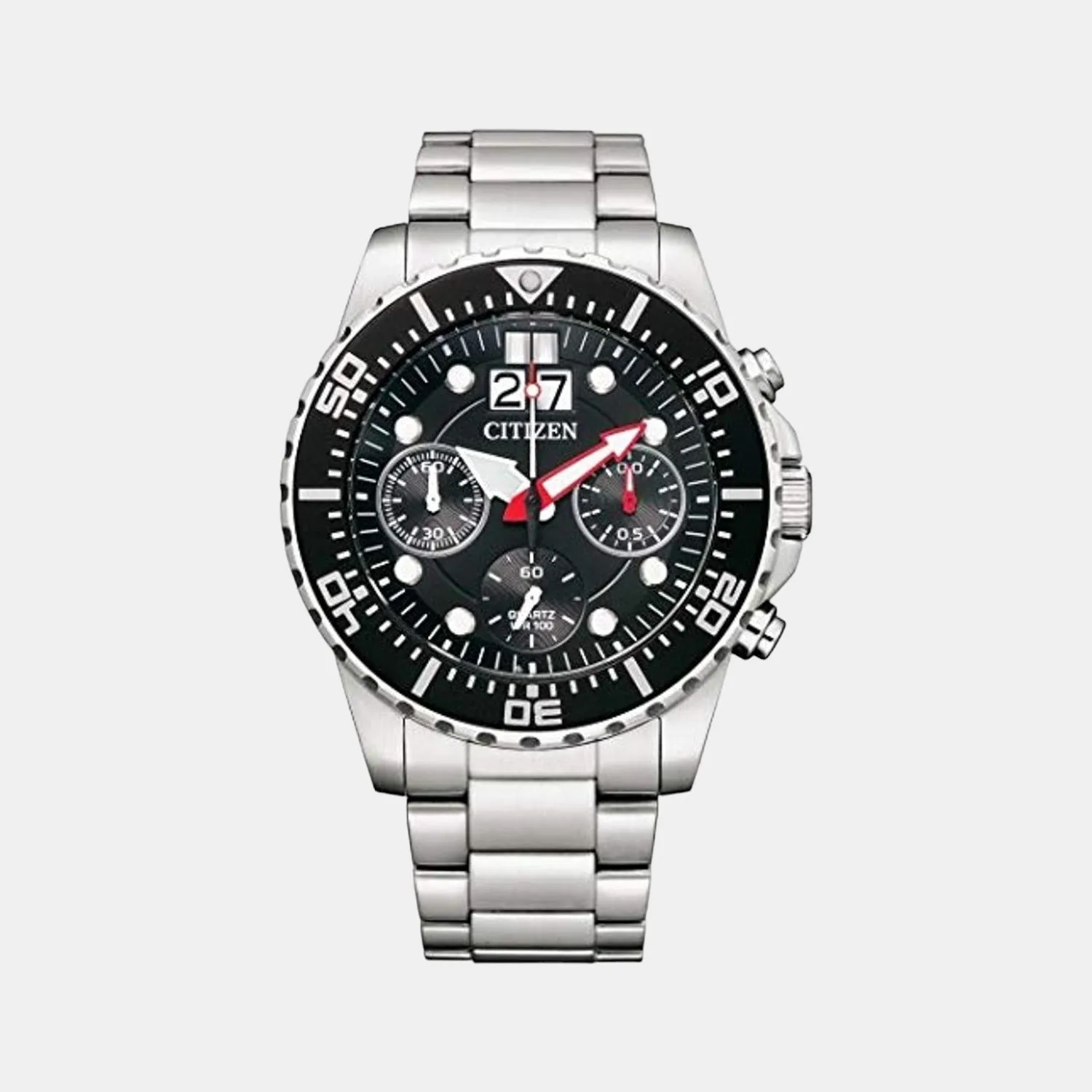 Men Quartz Black Dial Chronograph Stainless Steel Watch AI7000-83E