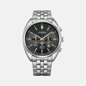 Men Quartz Black Dial Chronograph Stainless Steel Watch AN8210-56E