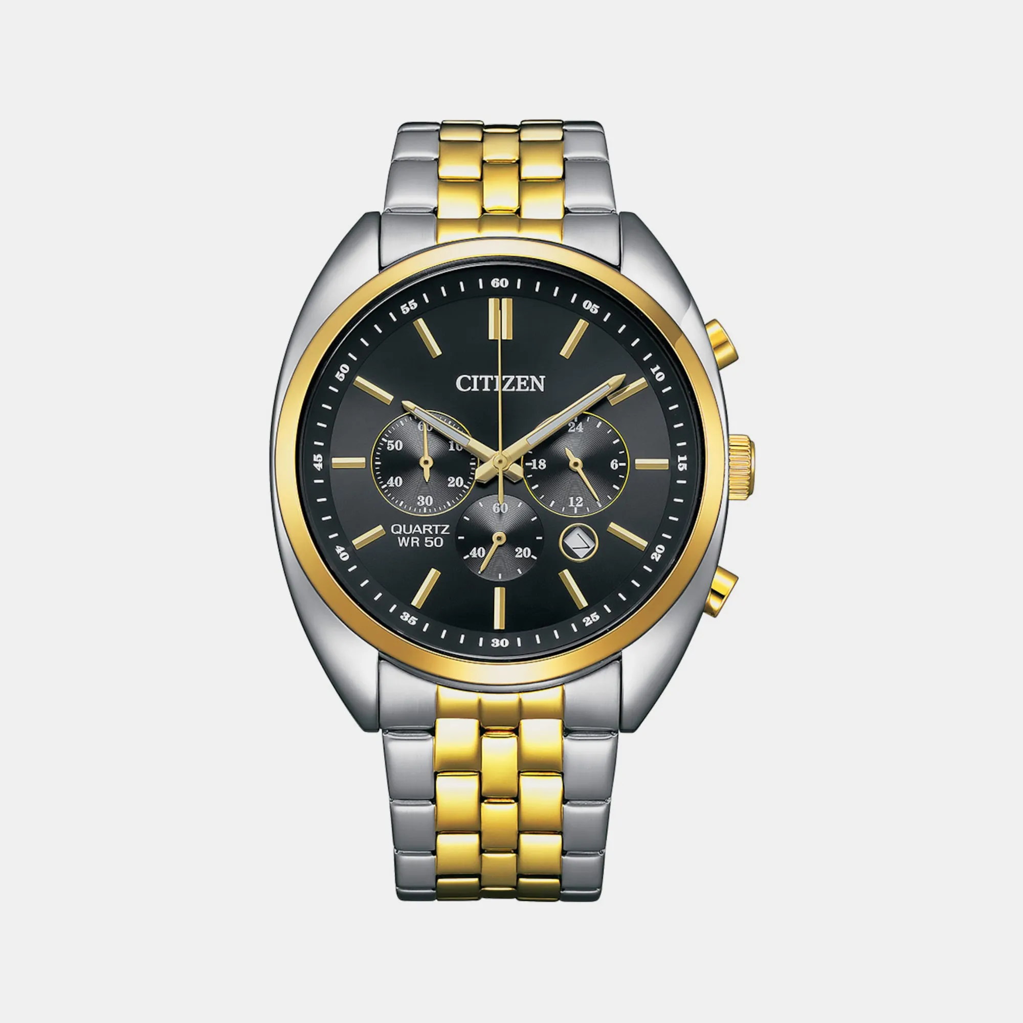Men Quartz Black Dial Chronograph Stainless Steel Watch AN8214-55E