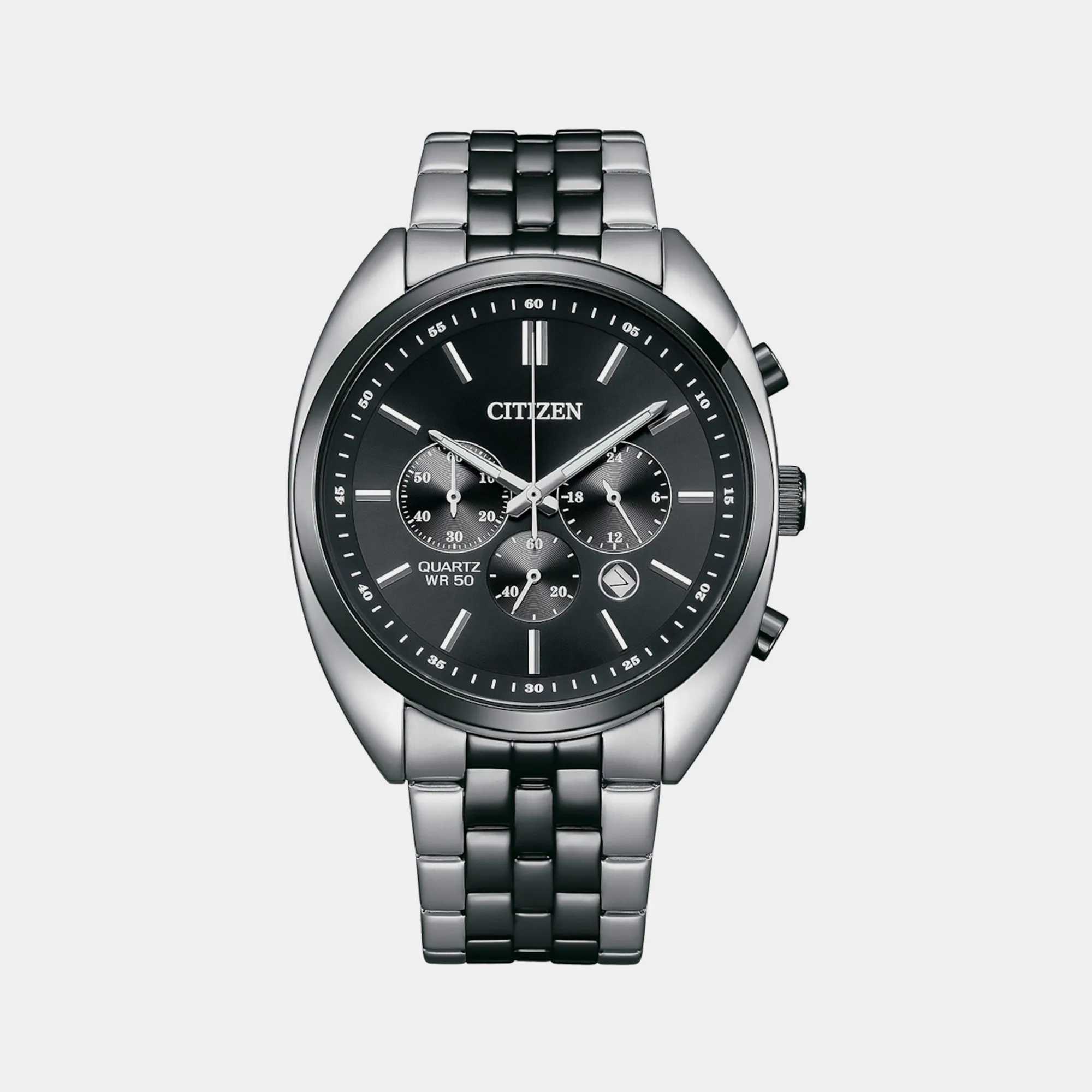 Men Quartz Black Dial Chronograph Stainless Steel Watch AN8218-54E