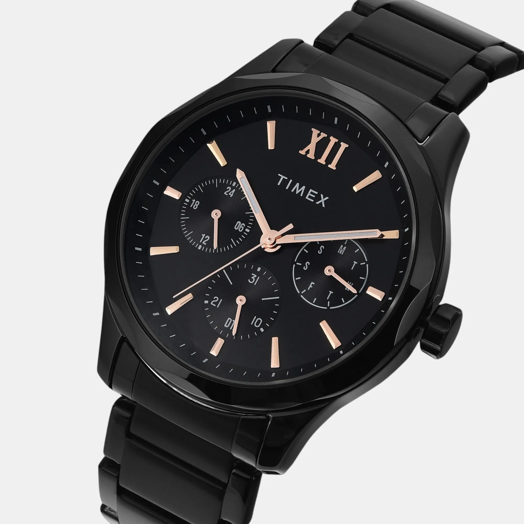 Men Quartz Black Dial Multi-Function Stainless Steel Watch TW0TG7625