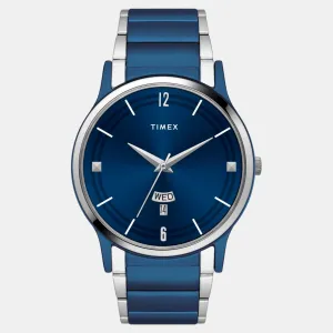 Men Quartz Blue Dial Analog Stainless Steel Watch TW000R466