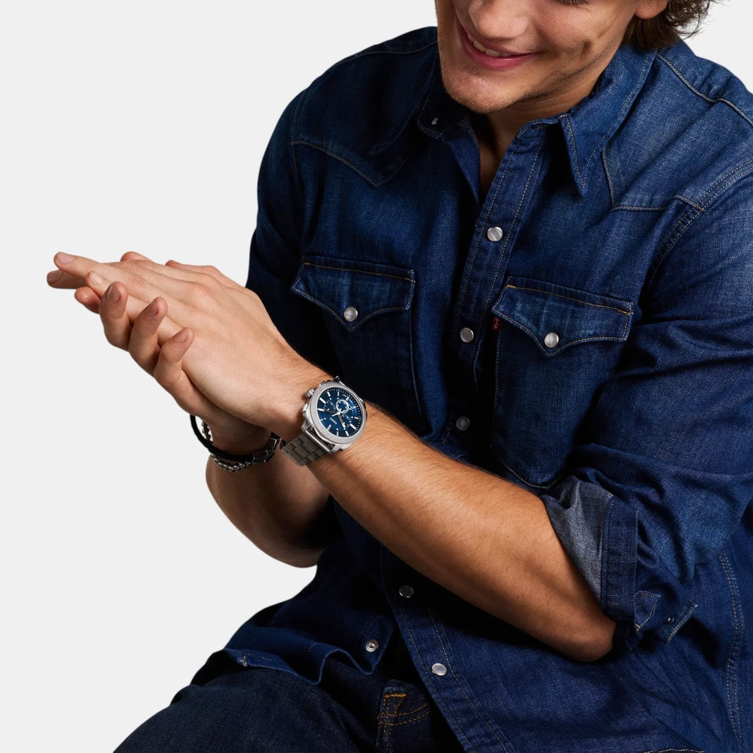 Men Quartz Blue Dial Chronograph Stainless Steel Watch FS6096