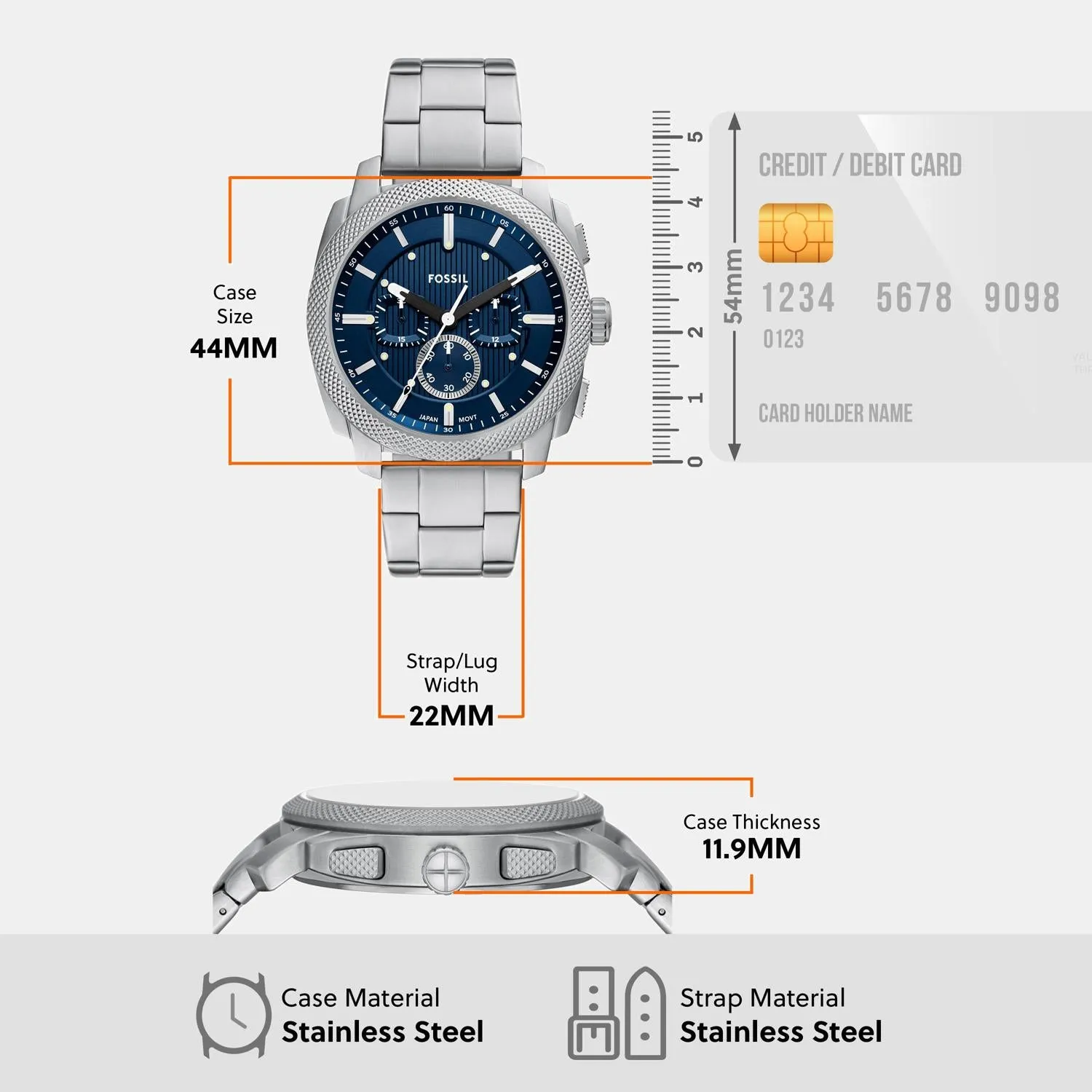 Men Quartz Blue Dial Chronograph Stainless Steel Watch FS6096