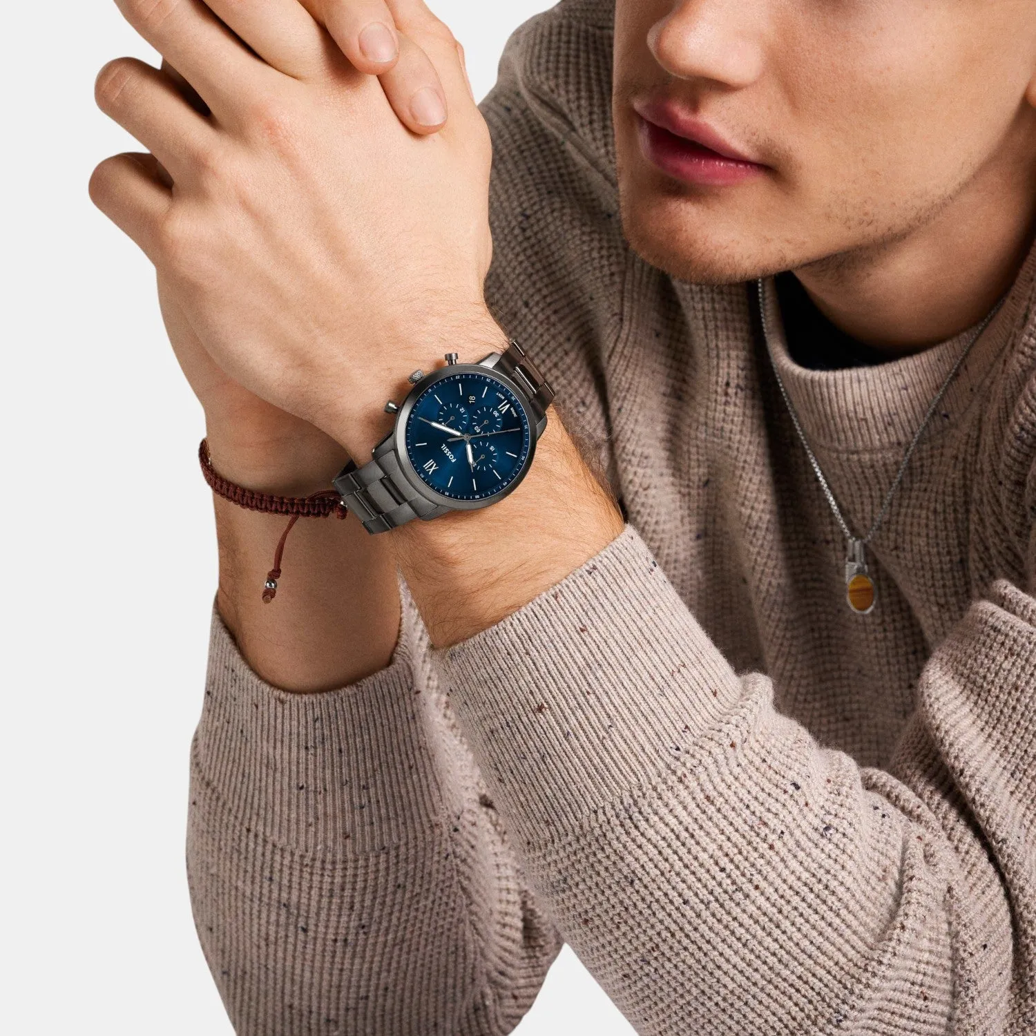 Men Quartz Blue Dial Chronograph Stainless Steel Watch FS6111