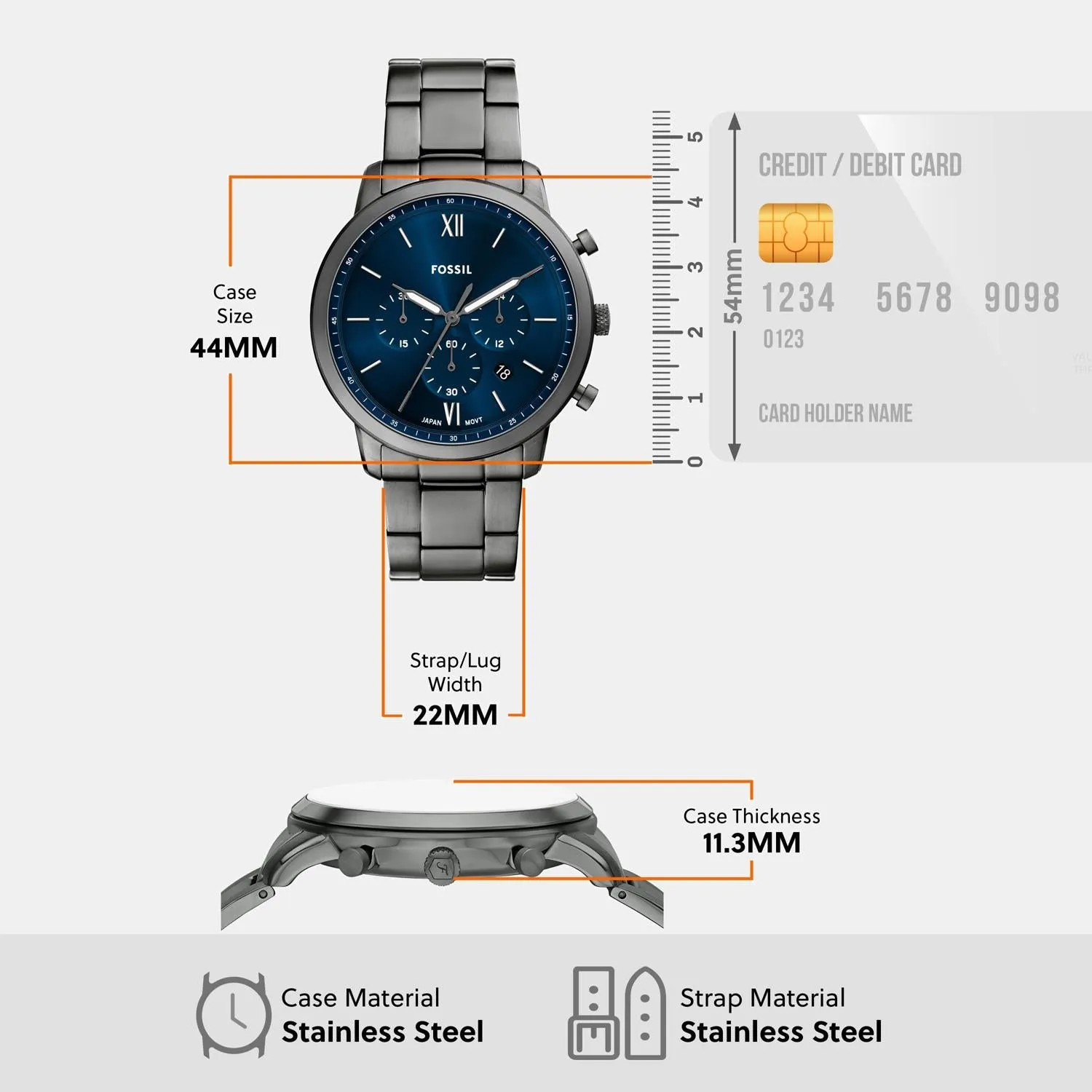 Men Quartz Blue Dial Chronograph Stainless Steel Watch FS6111