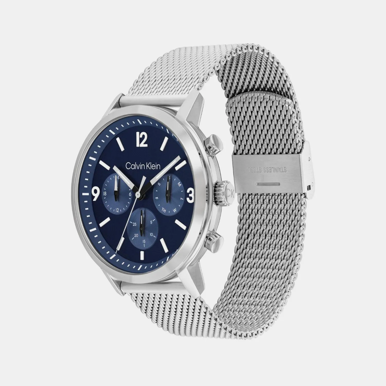 Men Quartz Blue Dial Multi-Function Stainless Steel Watch 25200438