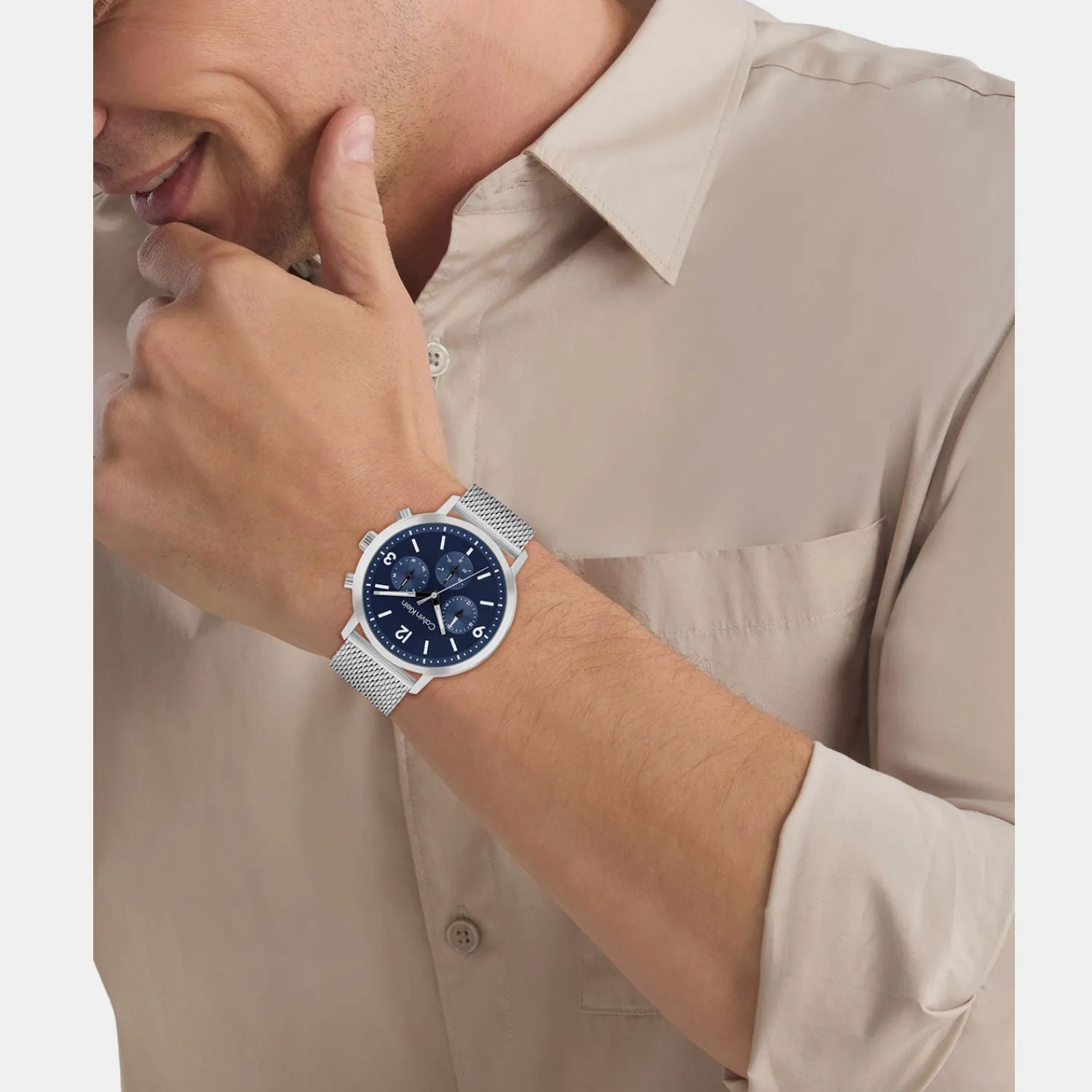 Men Quartz Blue Dial Multi-Function Stainless Steel Watch 25200438