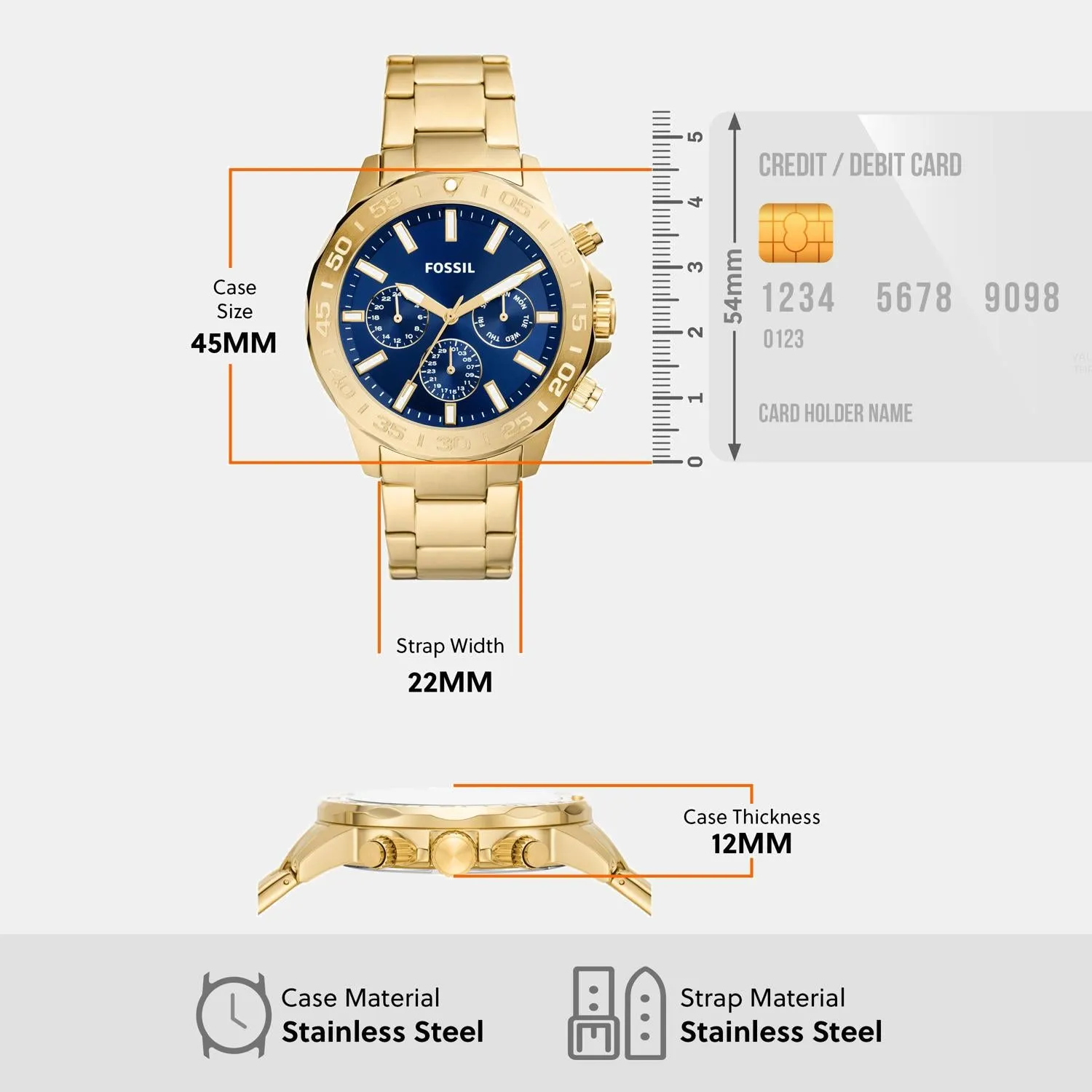 Men Quartz Blue Dial Multi-Function Stainless Steel Watch BQ2706