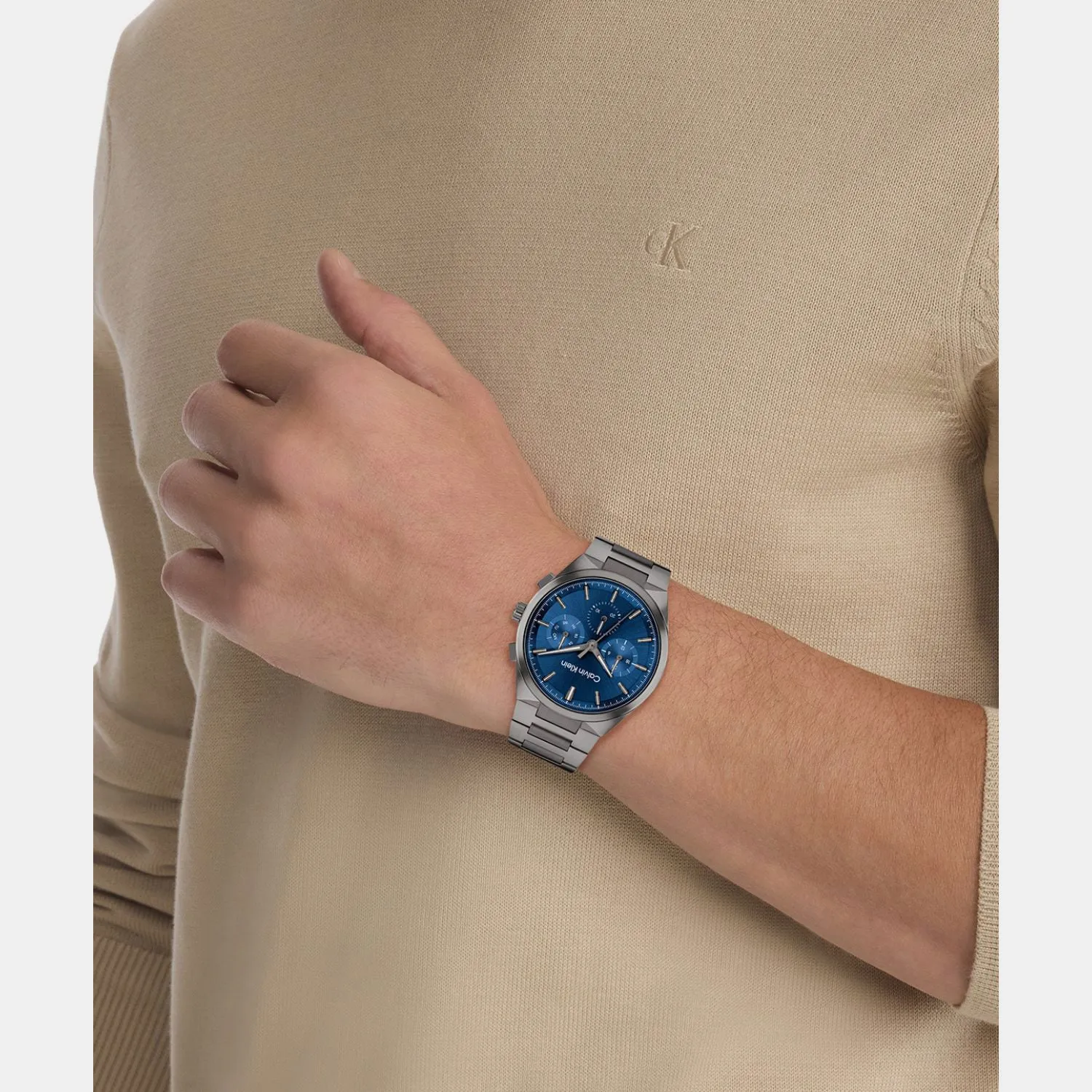 Men Quartz Dark Blue Dial Multi-Function Stainless Steel Watch 25200443