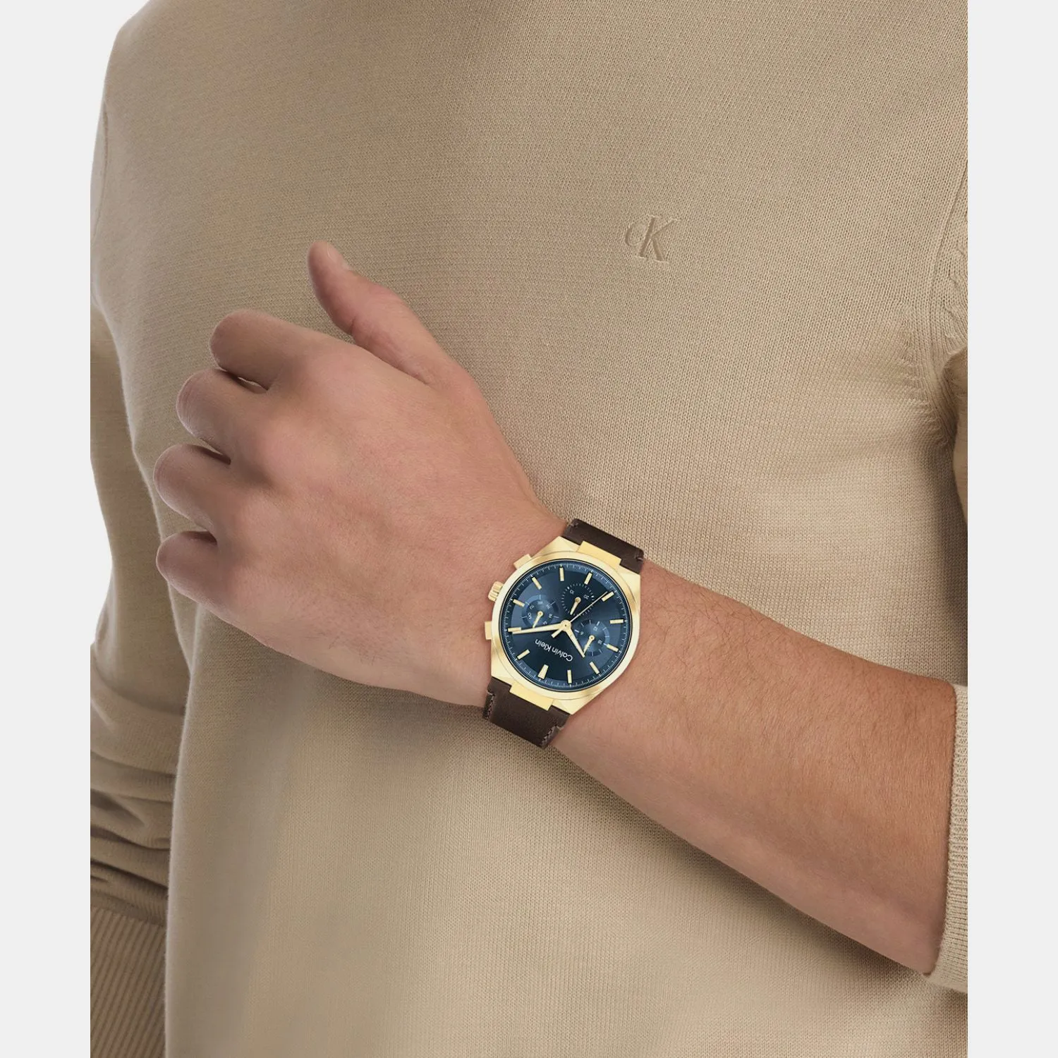 Men Quartz Dark Blue Dial Multi-Function Stainless Steel Watch 25200445