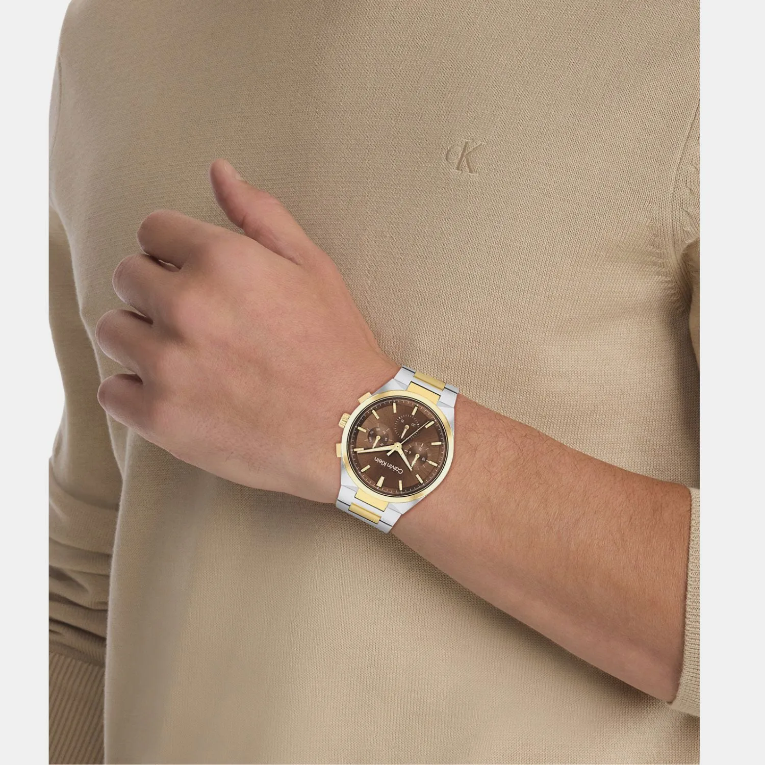 Men Quartz Dark Brown Dial Multi-Function Stainless Steel Watch 25200442