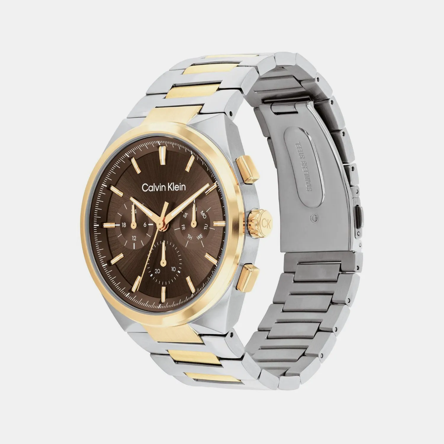 Men Quartz Dark Brown Dial Multi-Function Stainless Steel Watch 25200442