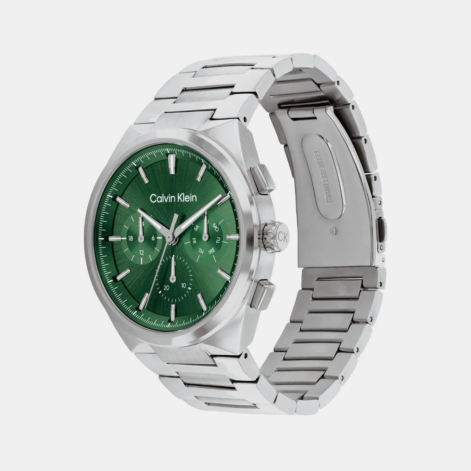 Men Quartz Dark Green Dial Multi-Function Stainless Steel Watch 25200441