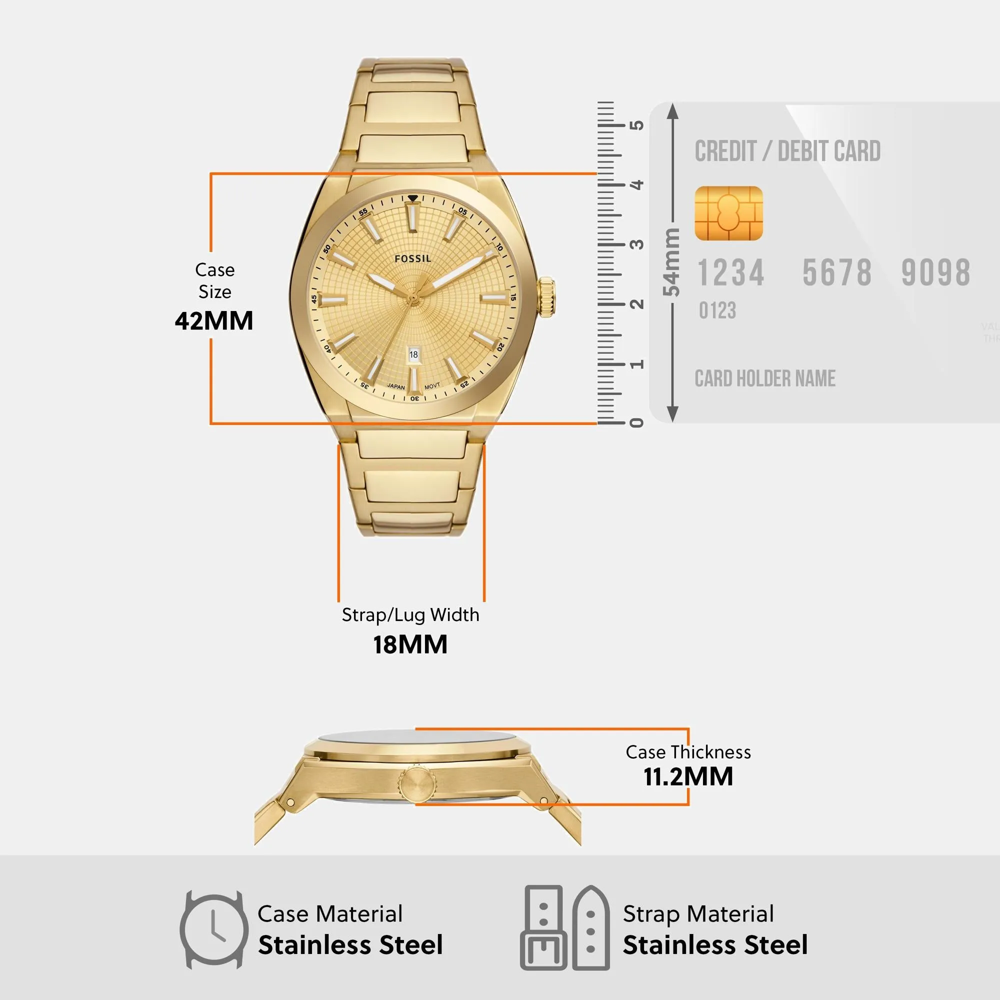 Men Quartz Date Gold Dial Analog Stainless Steel Watch FS5965