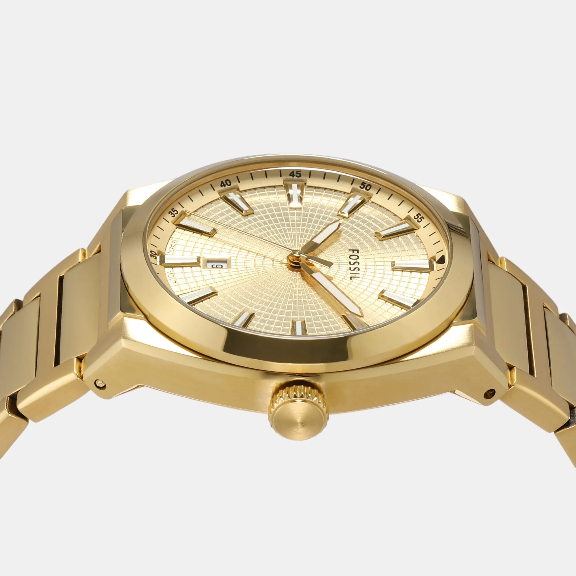 Men Quartz Date Gold Dial Analog Stainless Steel Watch FS5965