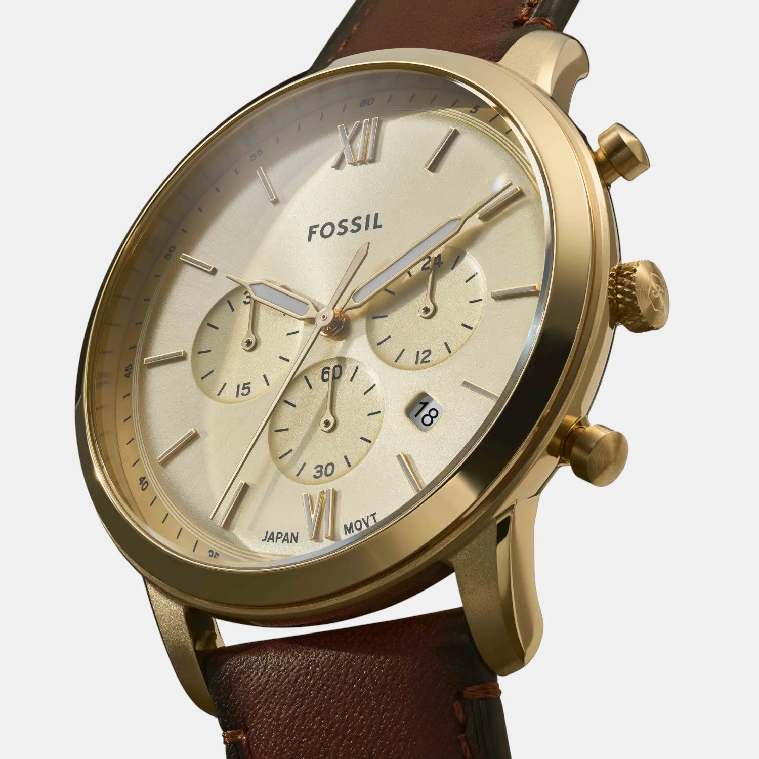 Men Quartz Gold Dial Chronograph Leather Watch FS6113