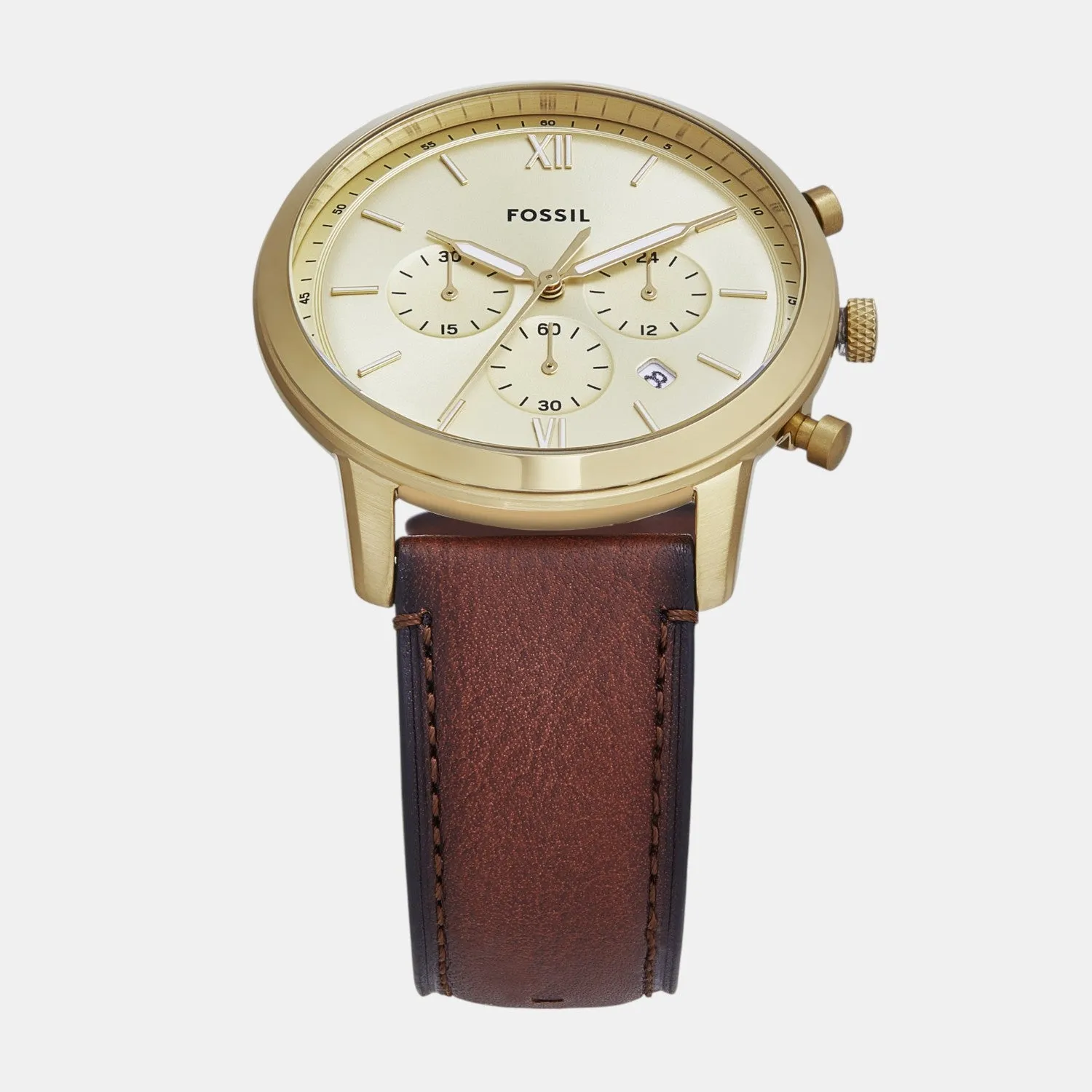 Men Quartz Gold Dial Chronograph Leather Watch FS6113