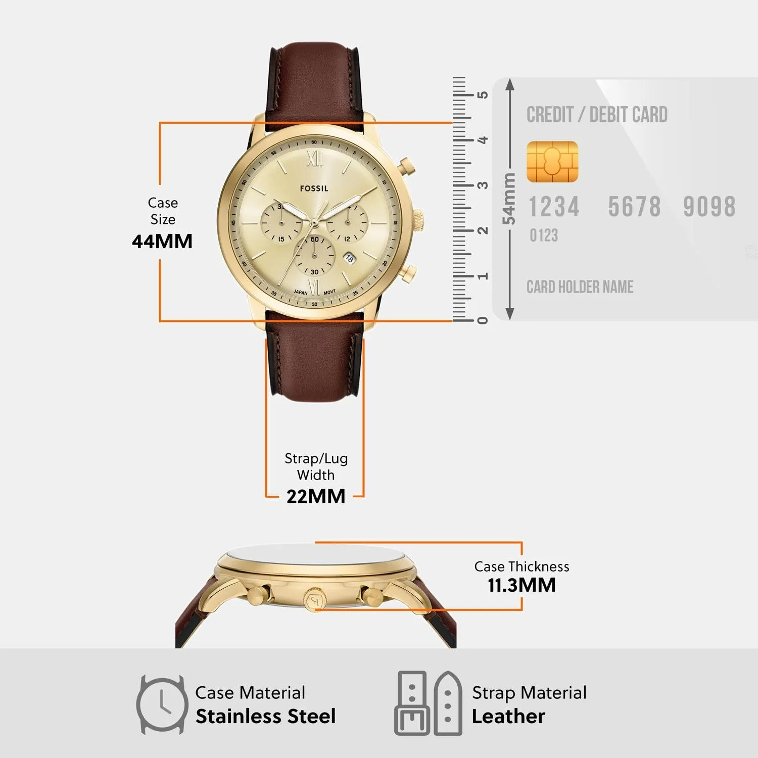 Men Quartz Gold Dial Chronograph Leather Watch FS6113