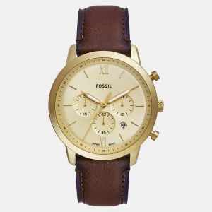 Men Quartz Gold Dial Chronograph Leather Watch FS6113