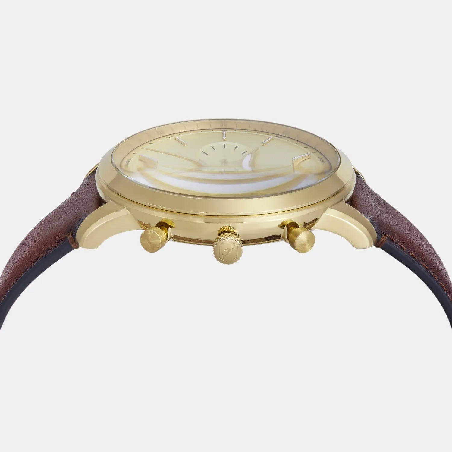 Men Quartz Gold Dial Chronograph Leather Watch FS6113