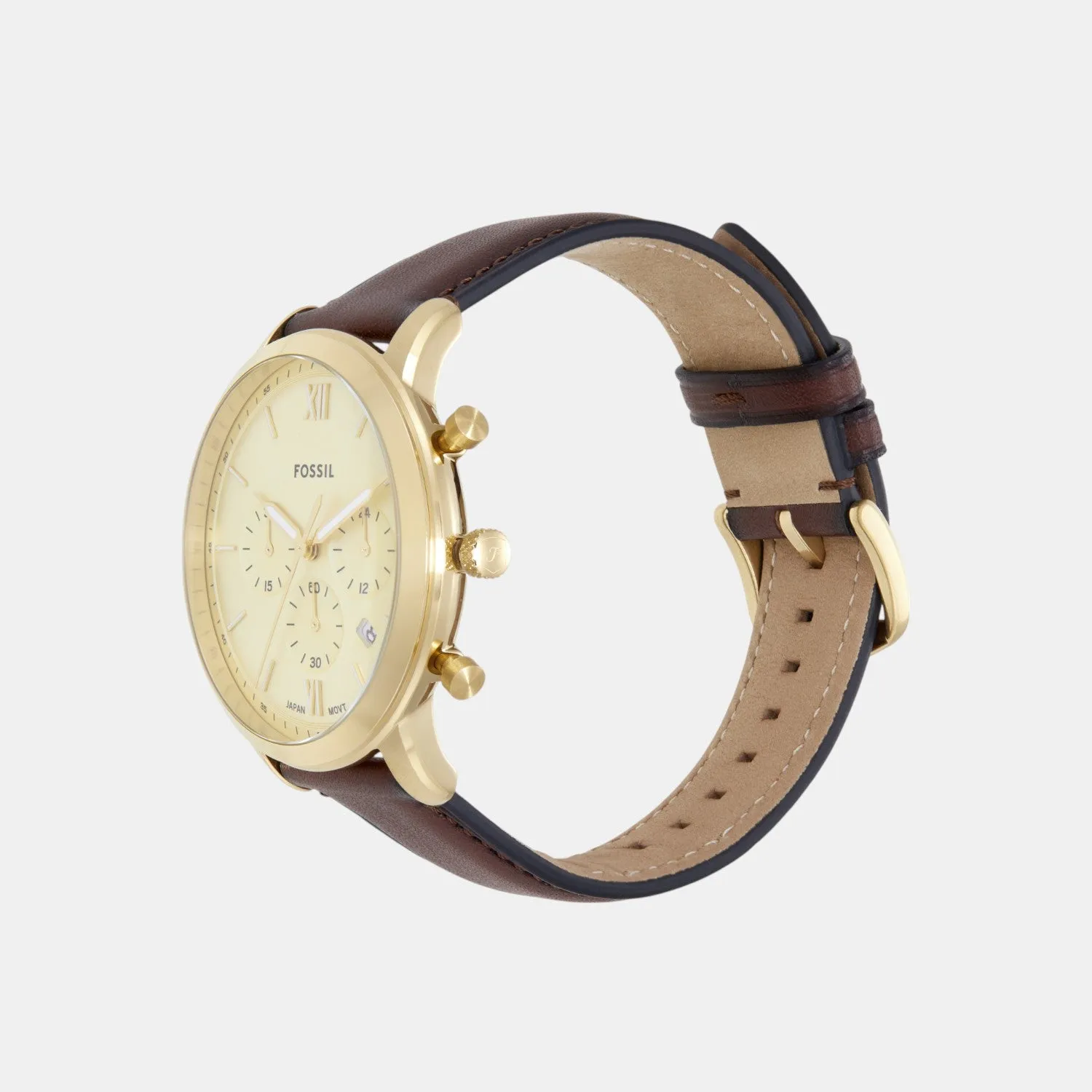 Men Quartz Gold Dial Chronograph Leather Watch FS6113