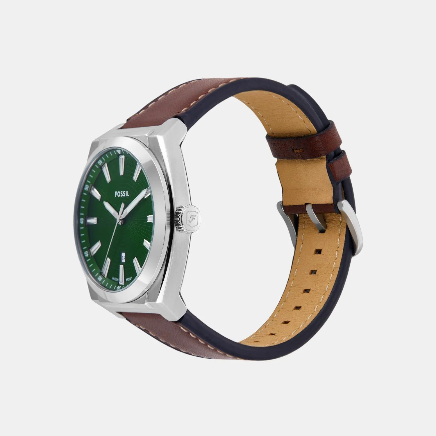 Men Quartz Green Dial Analog Leather Watch FS6080SET