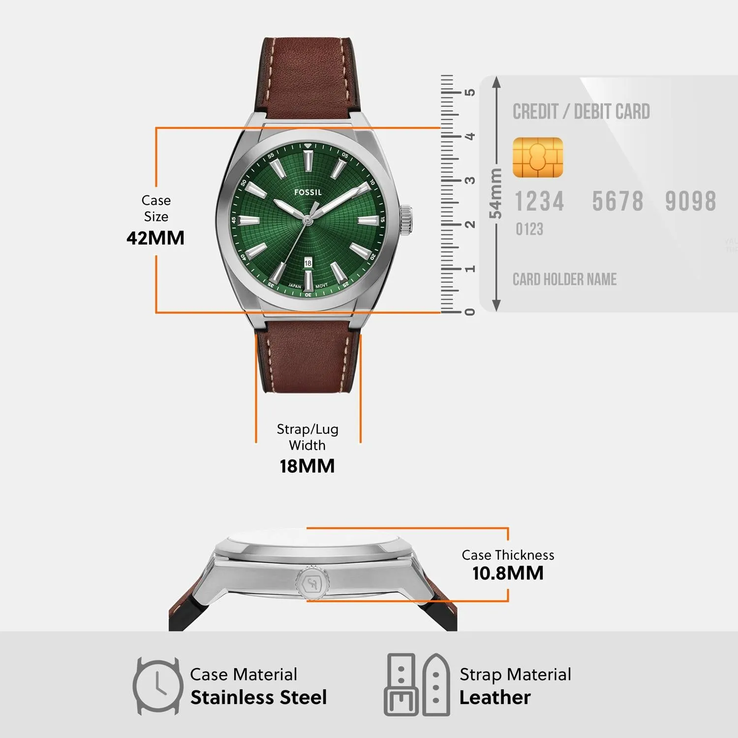 Men Quartz Green Dial Analog Leather Watch FS6080SET