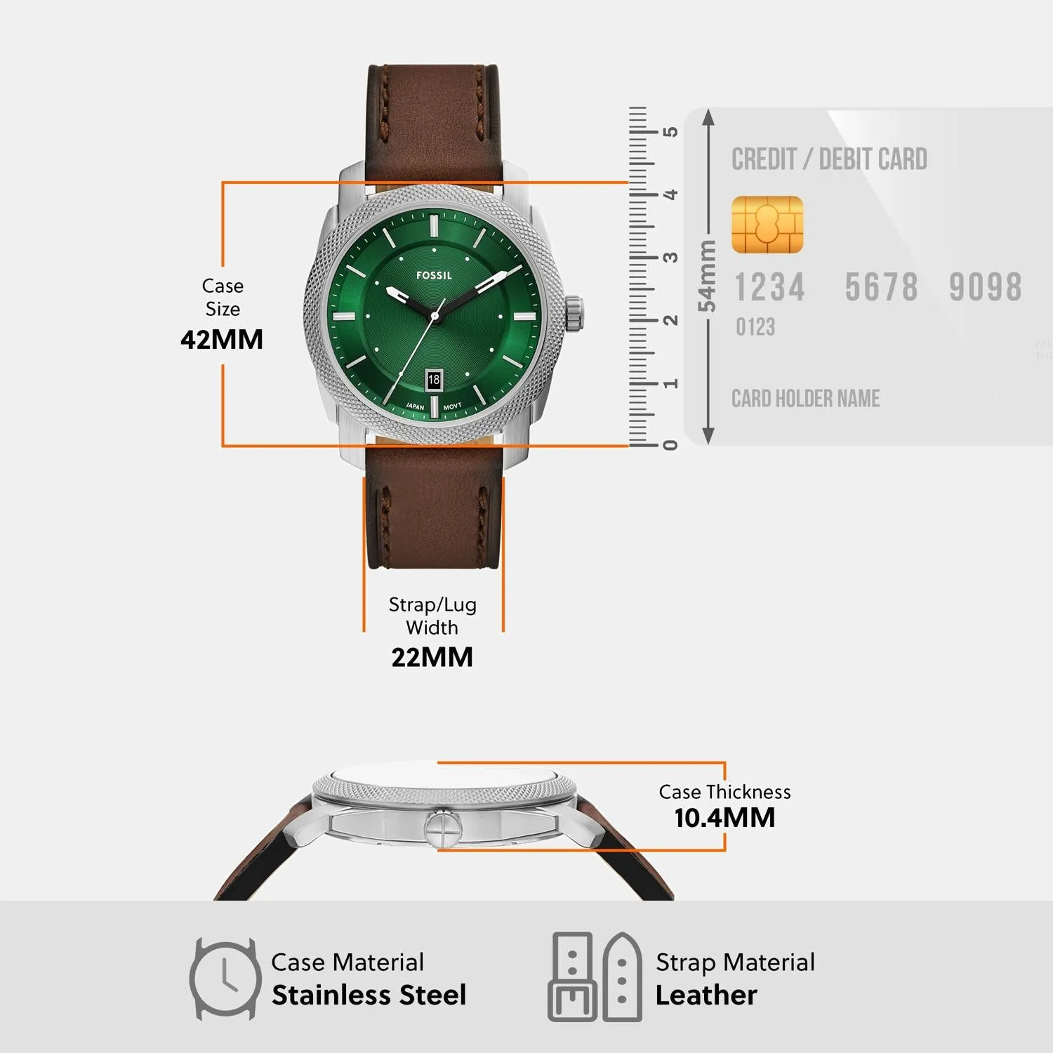 Men Quartz Green Dial Analog Leather Watch FS6085