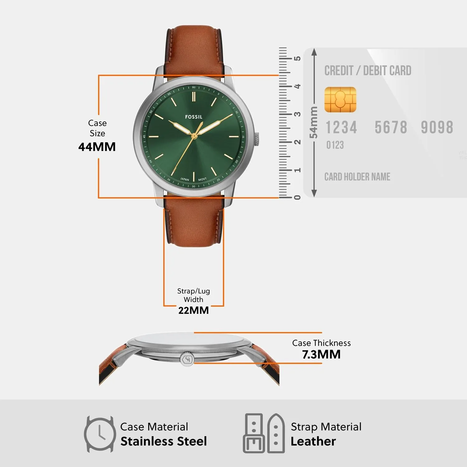 Men Quartz Green Dial Analog Leather Watch FS6094