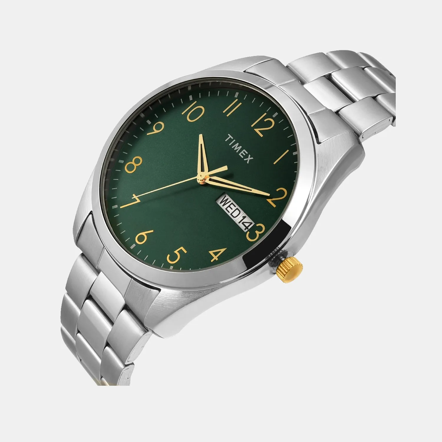 Men Quartz Green Dial Analog Stainless Steel Watch TWTG10421