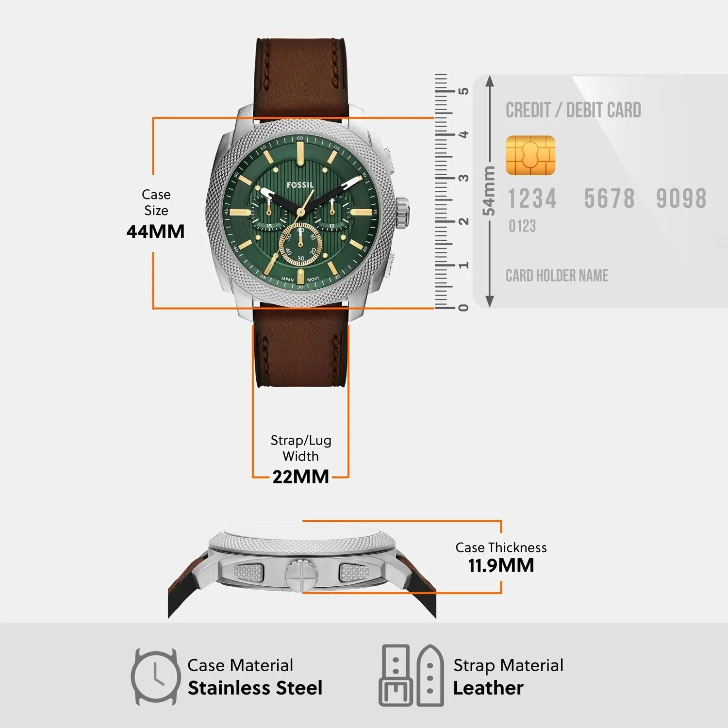 Men Quartz Green Dial Chronograph Leather Watch FS6100