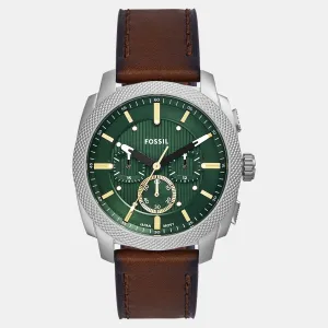 Men Quartz Green Dial Chronograph Leather Watch FS6100