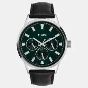 Men Quartz Green Dial Multi-Function Leather Watch TWEG19927