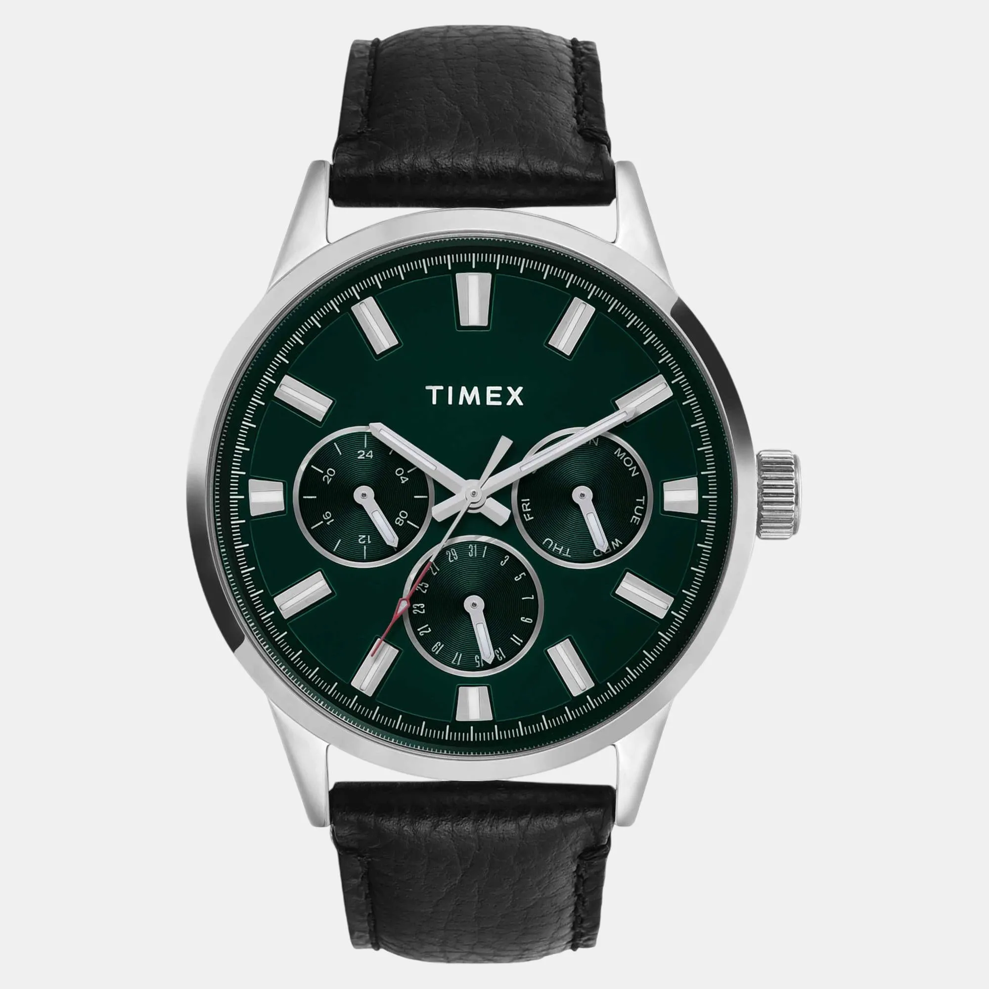 Men Quartz Green Dial Multi-Function Leather Watch TWEG19927