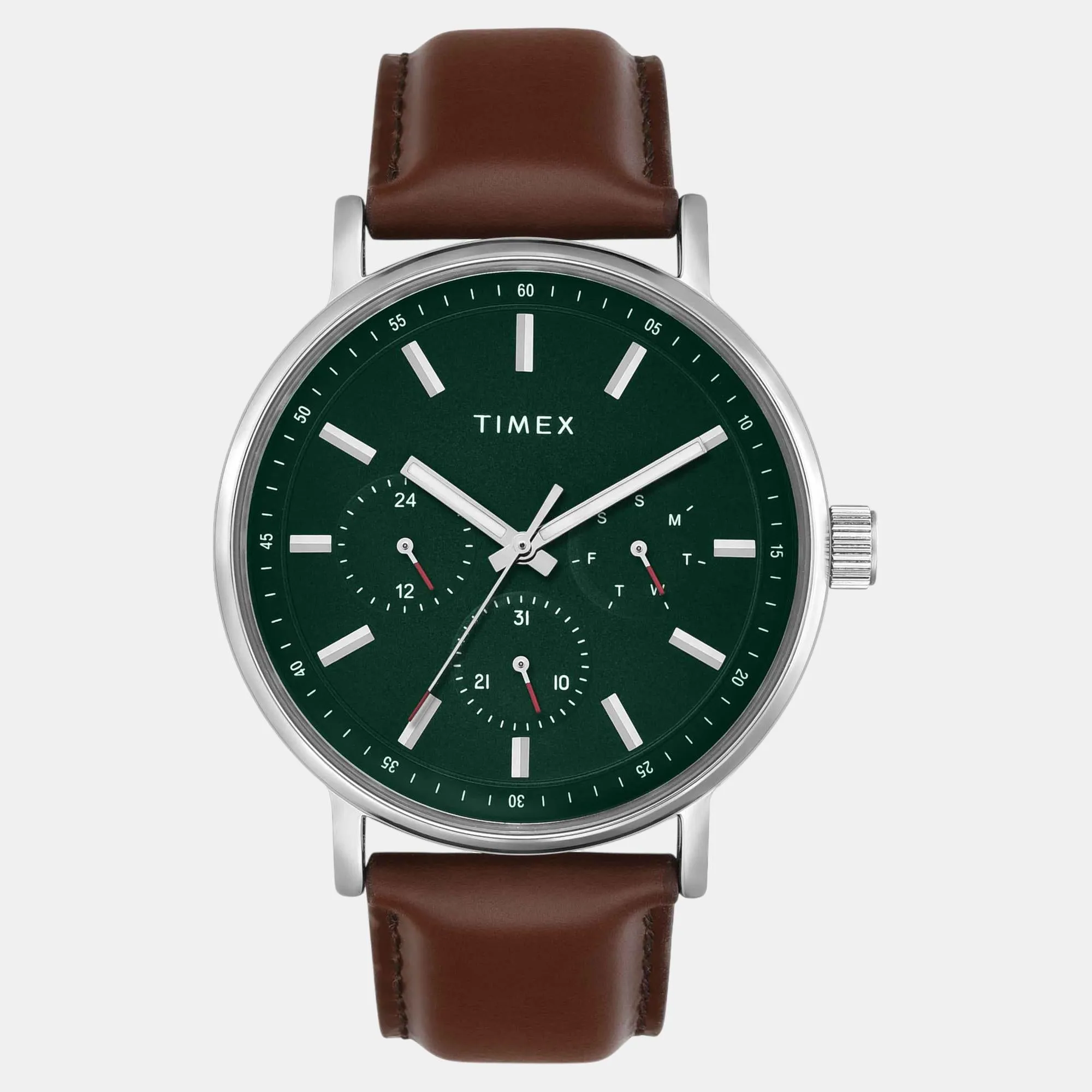 Men Quartz Green Dial Multi-Function Leather Watch TWEG20022