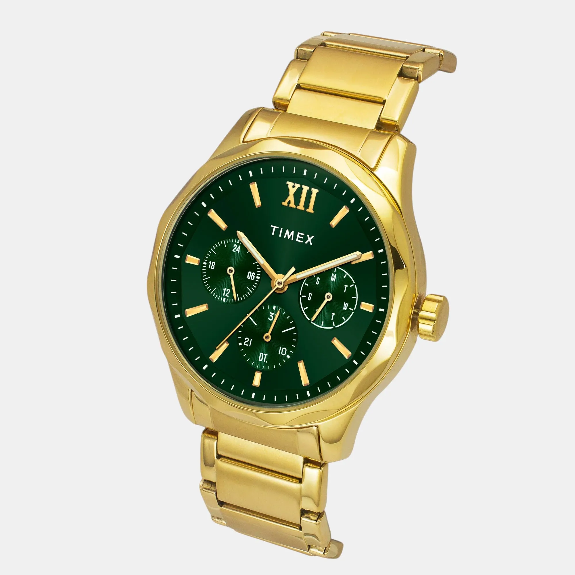 Men Quartz Green Dial Multi-Function Stainless Steel Watch TW0TG7635