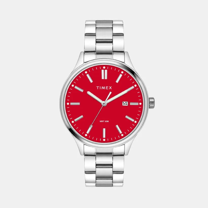 Men Quartz Red Dial Analog Stainless Steel Watch TWEG18431